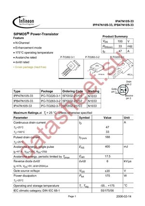 IPB47N10S-33 datasheet  